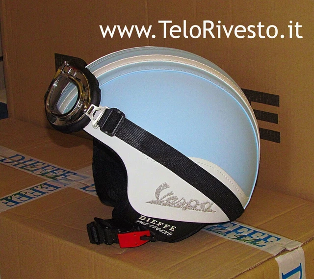 CASCO VESPA VINTAGE retrò personalizzato in pelle azzurro celeste S,M,L,XL  EUR 101,00 - PicClick FR