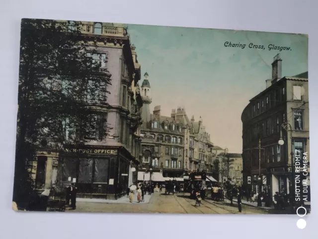 old postcard, charing cross, glasgow, scotland