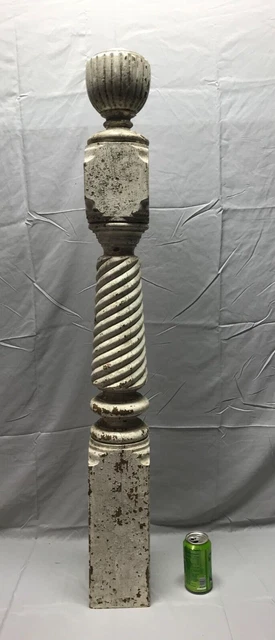 VTG Shabby White Hardwood Oak Turned Twist Newel Post 6x49 Old Staircase 149-23B 6