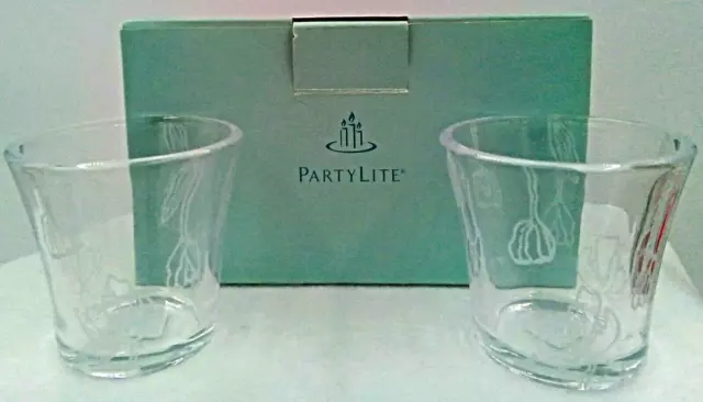 Partylite Lotus Blossom Candle Holders P8491 Clear Glass Floral Image Votive NIB