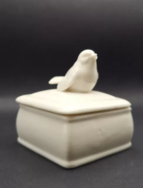 Vintage weiße Keramik Schmuck Box mit Vogel
