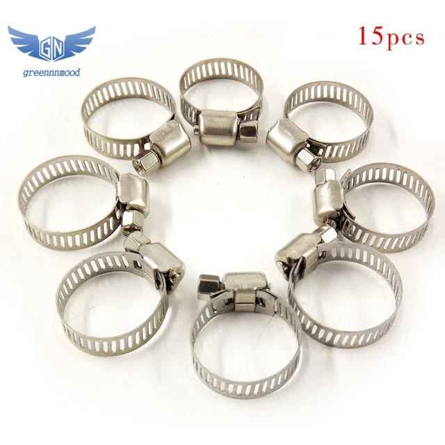 3/8"-1/2"Adjustable Stainless Steel Drive Hose Clamps Fuel Line Worm Clip 15pcs