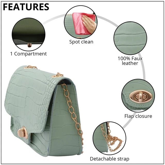 Royal Siamese Green Croc Embossed Faux Leather Mini Handbag with Detachable Chai