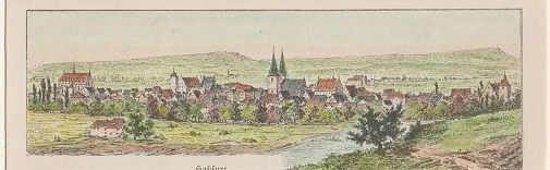 Orig. kolorierter  Holzstich - Bayern - Haßfurt.