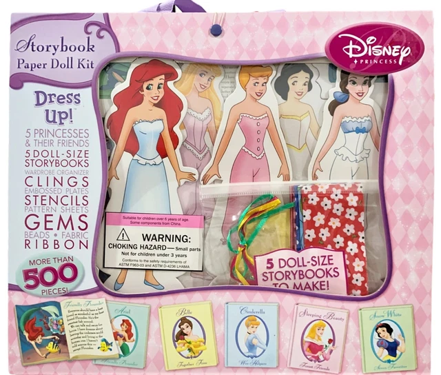 DISNEY PRINCESS STORYBOOK Paper Doll Kit & Activities Stickers Beads