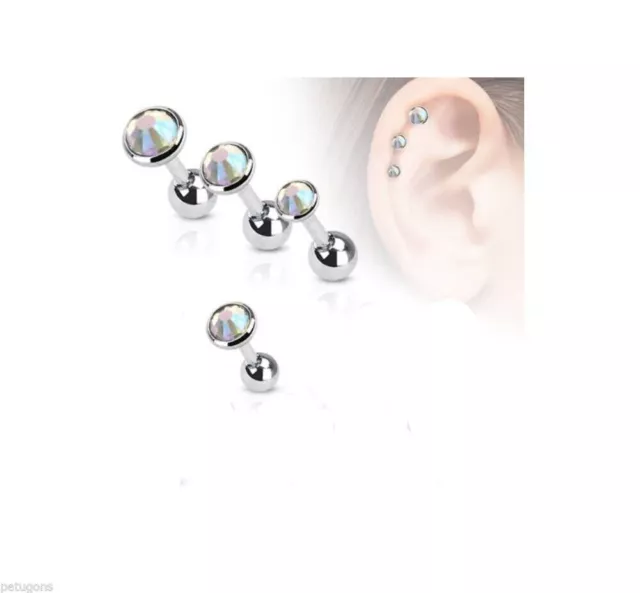 1 Piercing de tragus/cartilage  en acier chirurgical 316L et verre