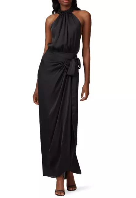 JUAN CARLOS OBANDO Black Satin Halter Wrap Dress Flaw AS-IS Size 2