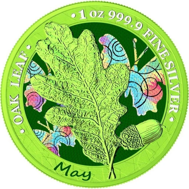 1 Oz Silver Coin 2019 5 Mark Germania Oak Leaf 12 Month Series - May