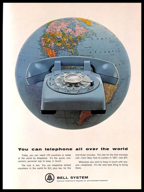1964 Bell Telephone Vintage PRINT AD Globe Blue Map Retro Phone