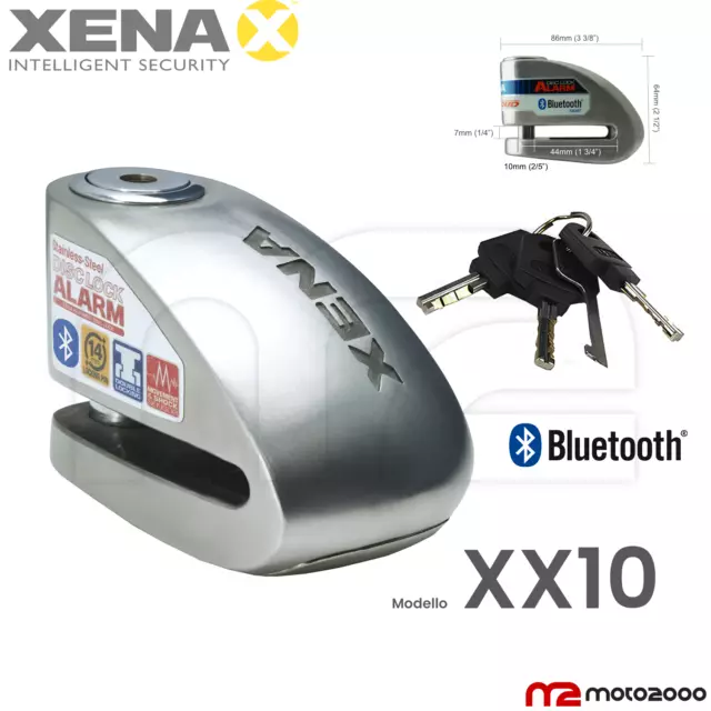 BLOCCADISCO CON SIRENA ALLARME XENA BLUETOOTH XX10 PERNO 14mm UNIVERSALE MOTO