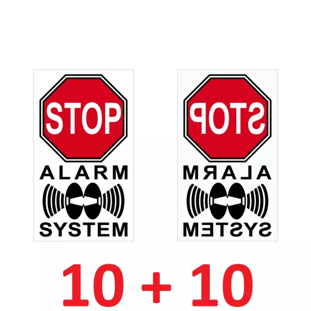 10+10 Aufkleber 4cm rot Sticker Alarm System Alarmanlage Hinweis Innenseite Glas 3