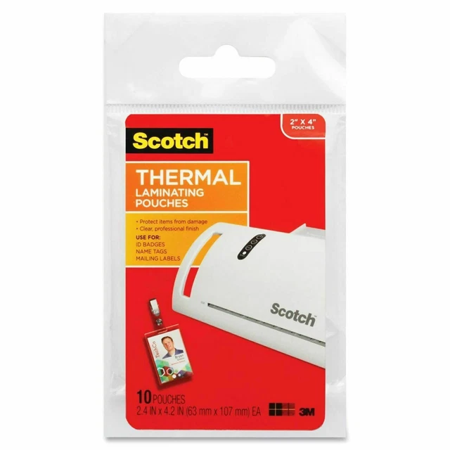 3M Scotch TP5852-10 Thermal Laminating Pouches ID Badge with Clip 10PK 2" x 4"