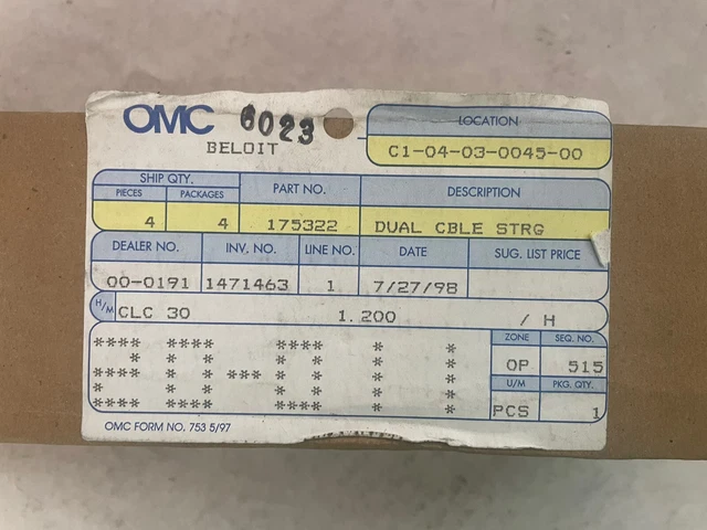 OMC Johnson Evinrude 175322 dual steering arm kit OEM New in Box w/ instructions