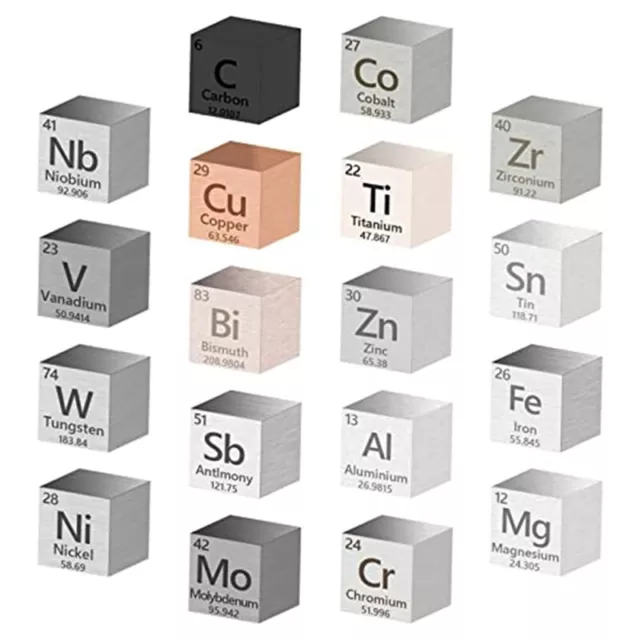 18 Stck. Metallelemente Würfel Dichte Würfel 99,99 % hohe Reinheit, Periodensystem7510