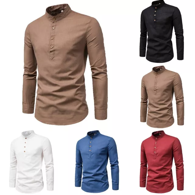 Chemisier à manches longues boutonné pour hommes coupe mince Henley t-shirt à