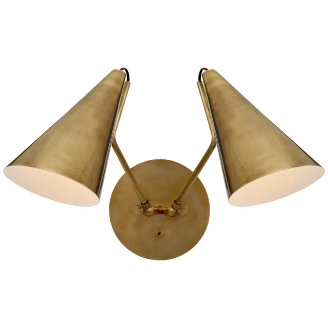 Clemente Double Wall Sconce in Brass Antique Finish Modern Light Fixture