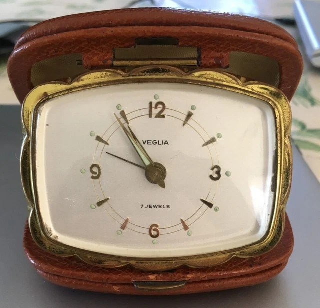 Sveglia da viaggio VEGLIA 7-JEWELS, vintage anni '70 funzionante