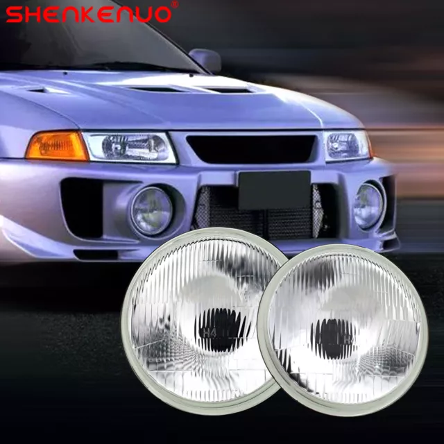 7" Inch Round Crystal Diamond Cut LED Chrome Glass Lens Headlights Without Bulb