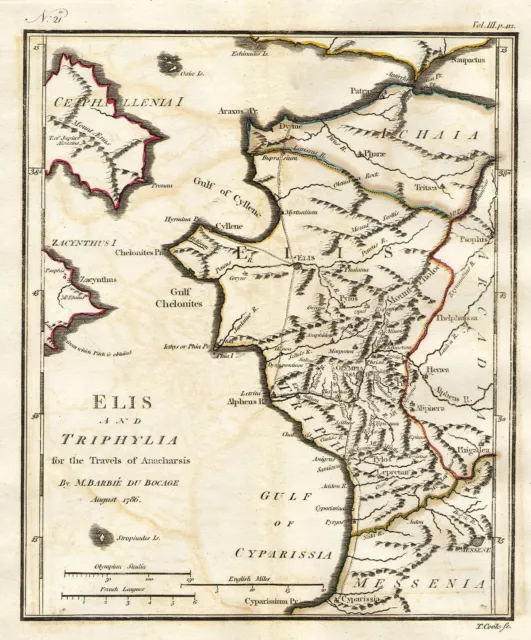 1786 Bocage Map of Elis and Triphylia in Ancient Greece (First Olympic Games)