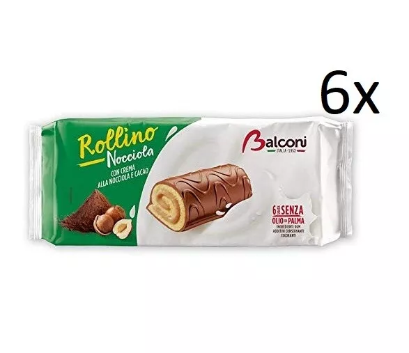 6x Balconi Rollino Nocciola Kuchen mit Haselnusscreme Schokolade überzogen 222g