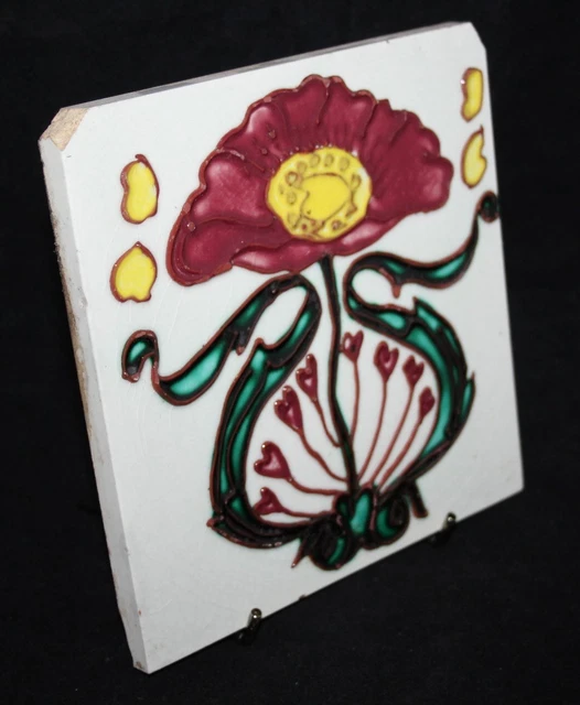 Antique Longwy Majolica Art Nouveau Tubelined 6" Tile 2