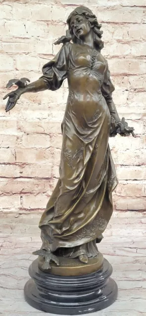 Art Déco Sculpture Nu Femme Fille Avec Oiseau Fontaine Bronze Statue Solde