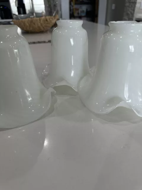3 Vintage Murano Style Milk Glass Swirl Lilly Tulip Lamp Light Shade
