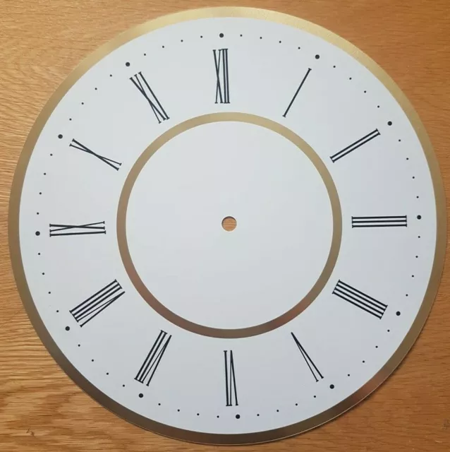 NEW - 12 Inch Clock Dial Face - White & Gold Finish 305mm Roman Numerals - DL37