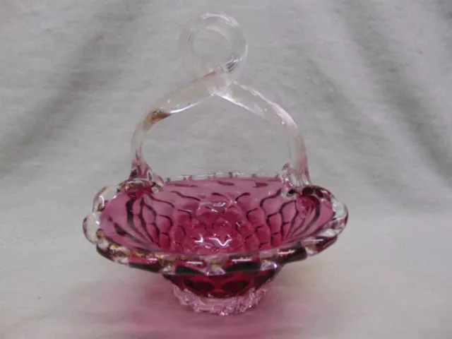 Antique Blown Purple Silver Crest Rim Honeycomb Glass Basket