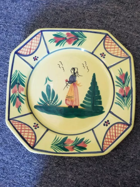 VINTAGE HB QUIMPER FRANCE YELLOW Soleil DINNER luncheon 9" PLATE lady