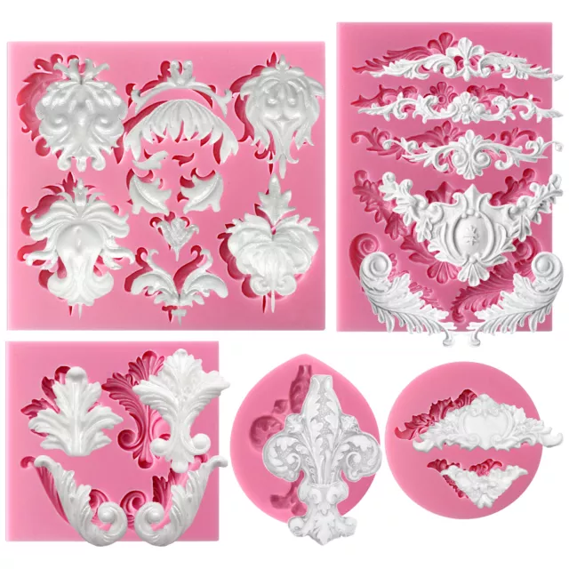 Baroque Scroll Relief Silicone Fondant Moulds for Sugar Paste Cake Border Decor