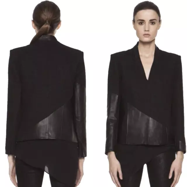 Helmut Lang Lamb Leather Jacquard Asymmetrical Combo Blazer Black Womens Size 0