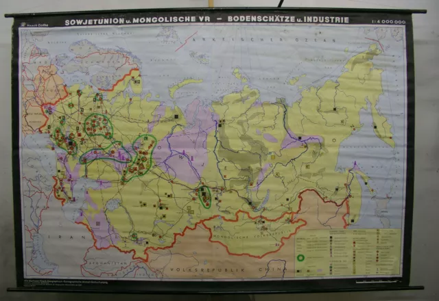 Mapa de Pared Tarjeta la Escuela Unión Soviética Mongolia B-Schätze DDR 234x162