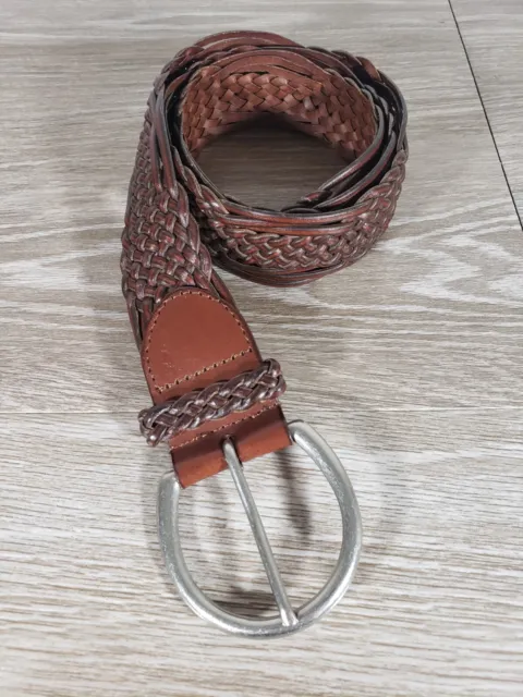 WOMEN'S WHITE STAG Bonded Leather Belt Brown Woven Silver Toned Buckle ...