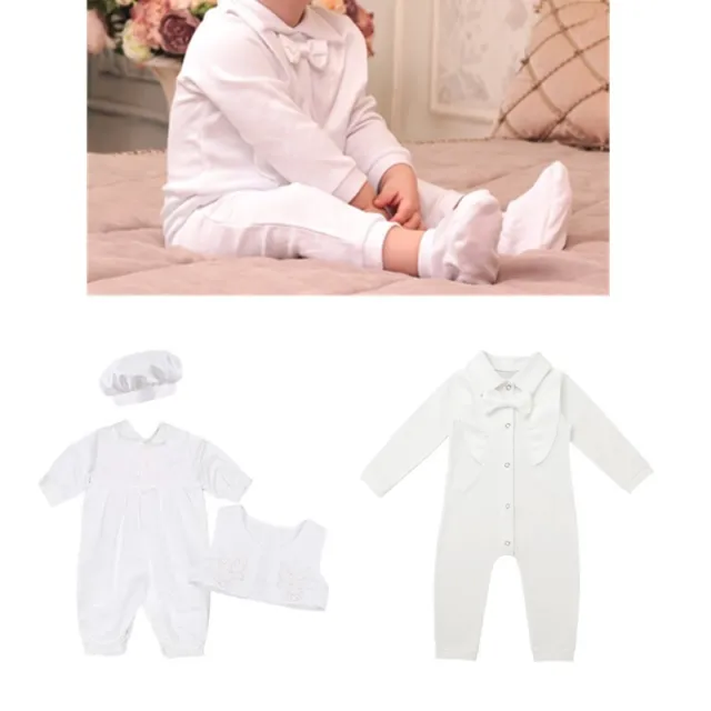 Newborn Baby Boys Romper Outfit Formal Suit Jumpsuit Baptism Christening Clothes