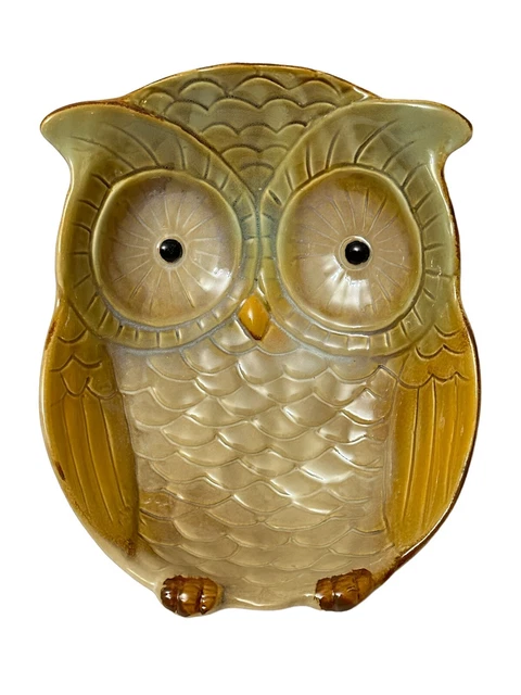 VTG MCM Hand Painted Earthenware Ceramic Glaze Owl Shaped Serving Bowl Dish 10"