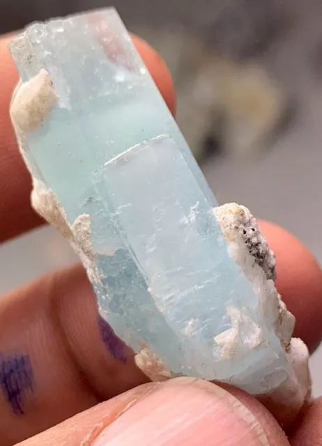 57 Ct Beautiful Transparent Twin Aquamarine Crystal with Albite @ Shigar Valley 2