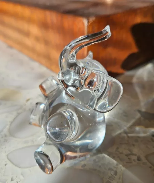 Baccarat Clear Elephant 3" Crystal Glass Figurine Rocker Nice Signed