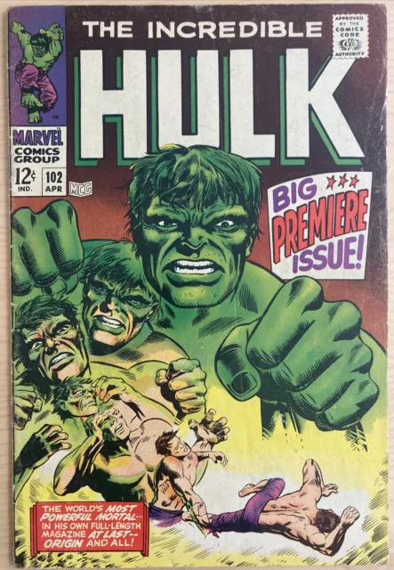 The INCREDIBLE HULK #102 APRIL 1968 ORIGIN RETOLD KEY 🔥🔑 BIG PREMIERE ISSUE