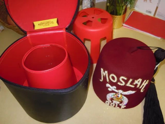 Vintage "Moslah" Heavy Jeweled Shriner Hat - Golf - $100 Million Pin - Hard Case 2