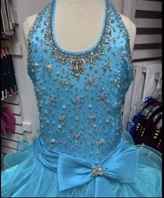 Size 12 Sugar by Mac Duggal Zip or Corset Back Turquoise Pageant Ballgown Dress 2