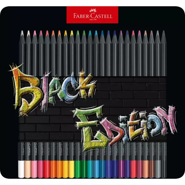 NEW 24x Faber-Castell Black Edition Colour Pencils Tin Pack Set