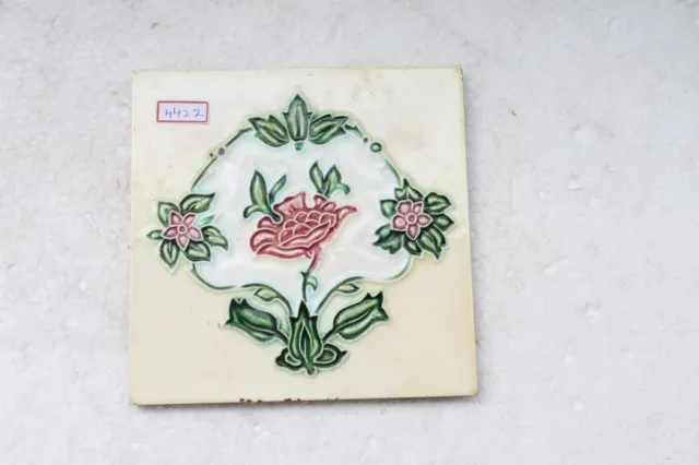 Vintage Tile Art Nouveau Majolica Pink Flower Design Architecture Tile Nh4422