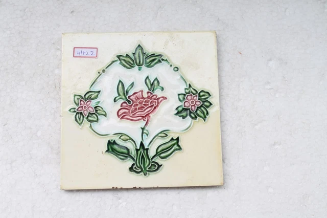 Vintage Tile Art Nouveau Majolica Pink Flower Design Architecture Tile Nh4422