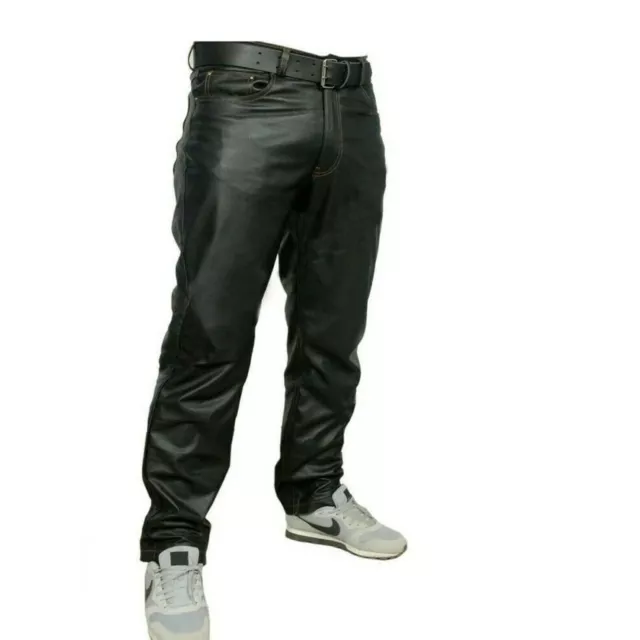 Men's Genuine Lambskin Leather Pant Jeans Style Motorbike Black Leather Pants