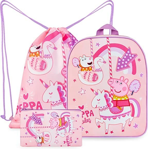 PEPPA PIG 3 Piece set School/nursery Backpack, Drawstring Bag &Pencil