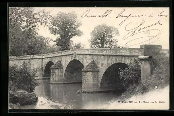 CPA Mirande, Le Pont sur la Baise 1903