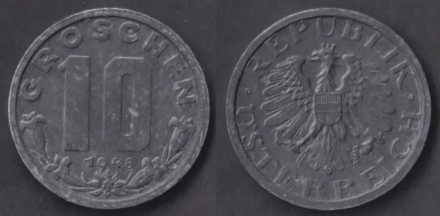Münze, Österreich  10 Groschen, 1948 zweite Republik  (1946 - 2001) KM# 2874
