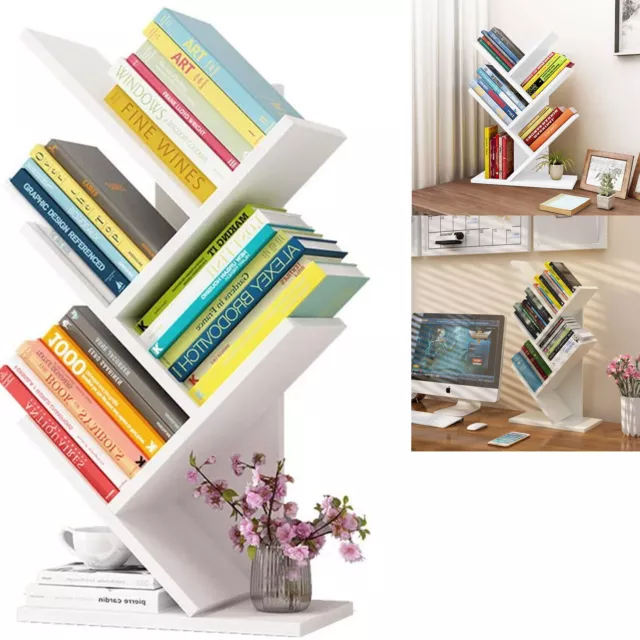 5-Tier Tree Bookshelf Bookcase Desk Book Rack Shelf Display Free Standing Wooden