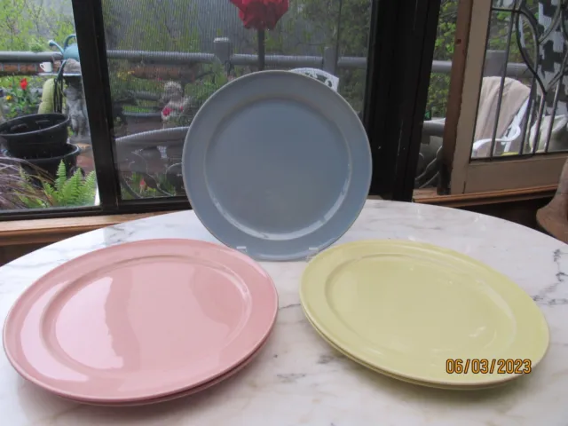 5 Luray Pastels Dinner Plates TS&T 10" Blue Yellow & Pink